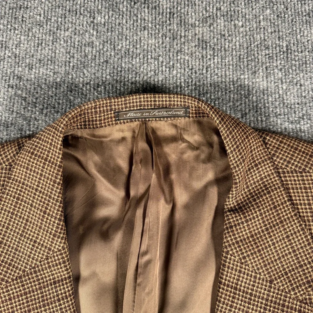 Ermenegildo Zegna Wool Sport Coat Blazer 50R Brown Micro Check Plaid
